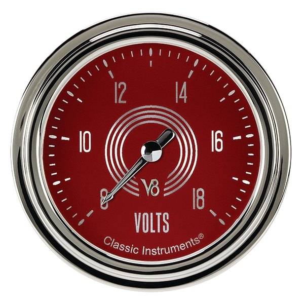 Classic Instruments® - V8 Red Steelie Series 2-5/8" Voltmeter, 8-18 V
