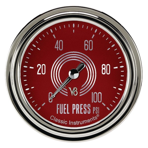 Classic Instruments® - V8 Red Steelie Series 2-5/8" Fuel Pressure Gauge, 100 psi