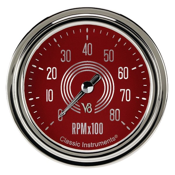 Classic Instruments® - V8 Red Steelie Series 2-5/8" Tachometer, 8,000 RPM