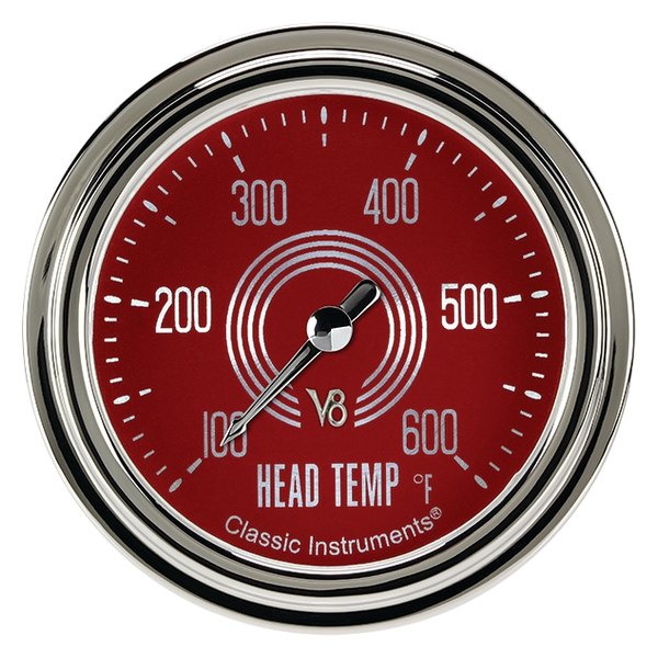 Classic Instruments® - V8 Red Steelie Series 2-5/8" Cylinder Head Temperature Gauge, 100-600 F