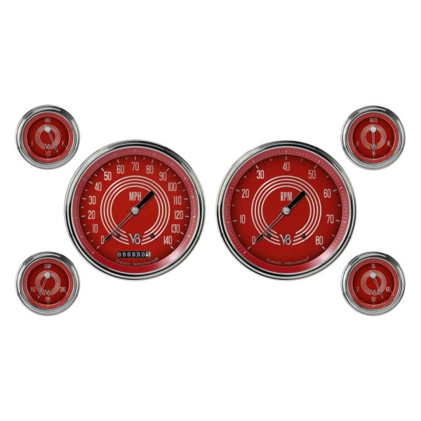 Classic Instruments® - V8 Red Steelie Series Custom 6-Gauge Set