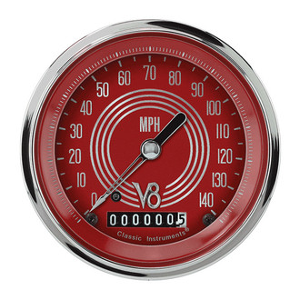 Classic Instruments® - V8 Steelie Series 3-3/8" Speedometer, 140 MPH