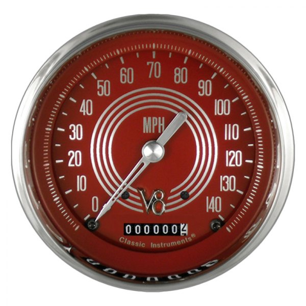 Classic Instruments® - V8 Red Steelie Series 4-5/8" Speedometer, 140 MPH