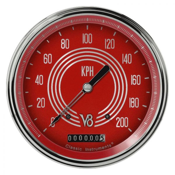 Classic Instruments® - V8 Red Steelie Series 4-5/8" Speedometer, 200 KPH