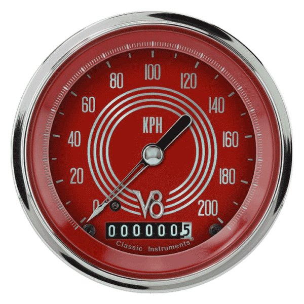 Classic Instruments® - V8 Red Steelie Series 3-3/8" Speedometer, 200 KPH