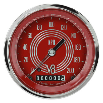 Classic Instruments® - V8 Steelie Series 3-3/8" Speedometer, 200 KPH