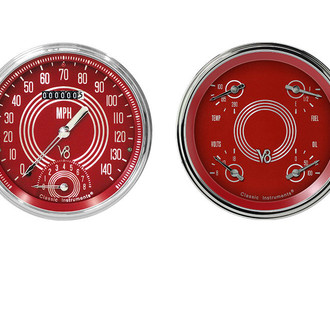 Classic Instruments® - V8 Steelie Series 4-5/8" Speedtachular and Quad Gauge Set, 140 MPH, 8,000 RPM