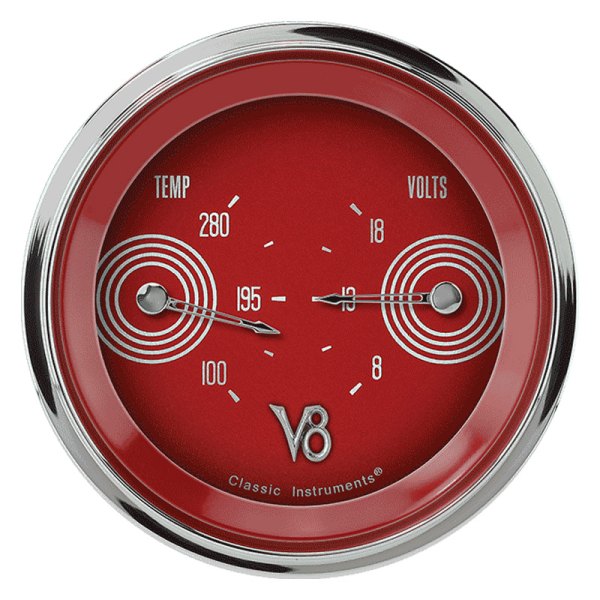 Classic Instruments® - V8 Red Steelie Series 3-3/8" Temperature & Voltmeter Dual Gauge