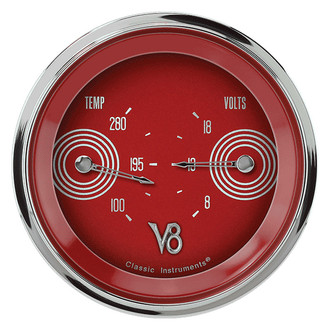 Classic Instruments® - V8 Steelie Series 3-3/8" Temperature & Voltmeter Dual Gauge