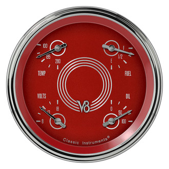 Classic Instruments® - V8 Steelie Series 4-5/8" Quad Gauge, 0-90, 8-18 V