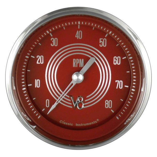 Classic Instruments® - V8 Red Steelie Series 3-3/8" Tachometer, 8,000 RPM