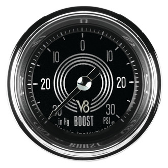 Classic Instruments® - V8 Speedster Series Boost/Vacuum Gauge, -30 in Hg +30 PSI