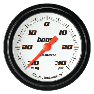 Classic Instruments® - Velocity White Series 2-5/8" Boost/Vacuum Gauge, -30 in Hg +30 PSI