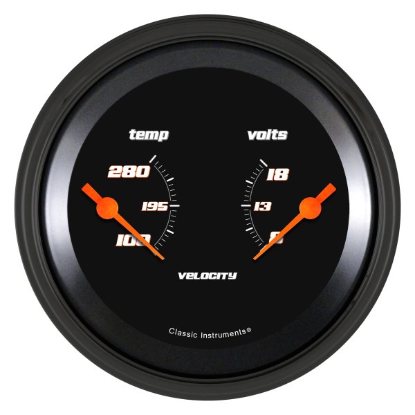 Classic Instruments® - Velocity Black Series 3-3/8" Temperature & Voltmeter Dual Gauge