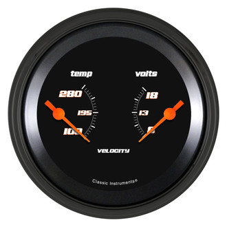 Classic Instruments® - Velocity Series 3-3/8" Temperature & Voltmeter Dual Gauge