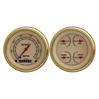 Classic Instruments® - Vintage Series 3-3/8" Speedometer and Quad Gauge Set, 140 MPH