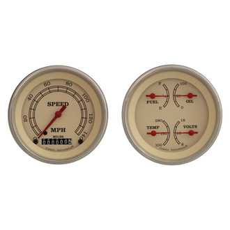 Classic Instruments® - Vintage Series 3-3/8" Speedometer and Quad Gauge Set, 140 MPH