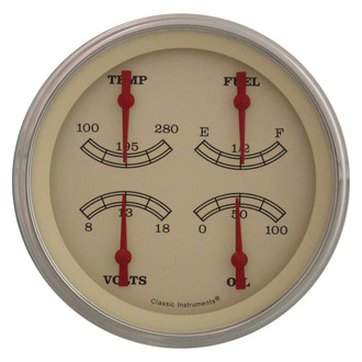 Classic Instruments® - Vintage Series 4-5/8" Quad Gauge, 0-30, 8-18 V