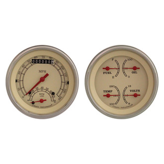 Classic Instruments® - Vintage Series 3-3/8" Speedtachular and Quad Gauge Set, 140 MPH, 8,000 RPM
