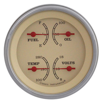 Classic Instruments® - Vintage Series 3-3/8" Quad Gauge, 0-90, 8-18 V