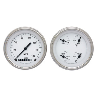 Classic Instruments® - White Hot Series 3-3/8" Speedometer and Quad Gauge Set, 140 MPH