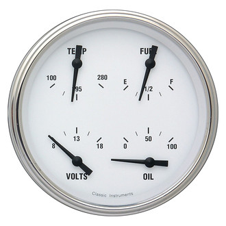 Classic Instruments® - White Hot Series 4-5/8" Quad Gauge, 0-30, 8-18 V