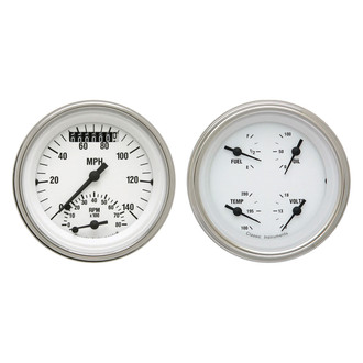 Classic Instruments® - White Hot Series 3-3/8" Speedtachular and Quad Gauge Set, 140 MPH, 8,000 RPM
