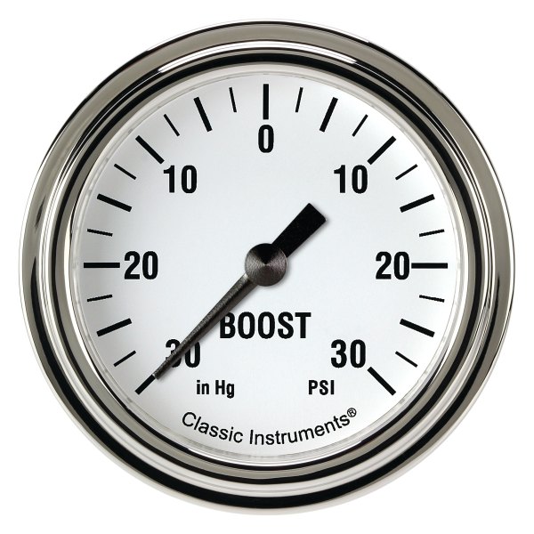 Classic Instruments® - White Hot Series 2-5/8" Boost/Vacuum Gauge, -30 in Hg +30 PSI