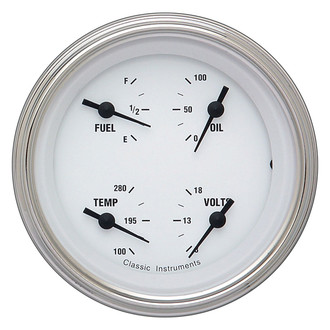 Classic Instruments® - White Hot Series 3-3/8" Quad Gauge, 75-10, 8-18 V