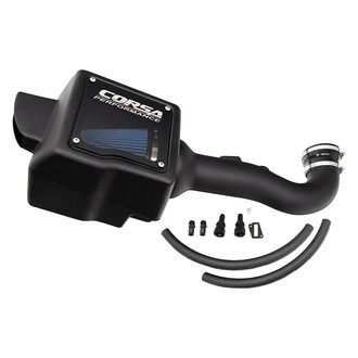 Corsa® - Closed Box Plastic Black Carbon Fiber Cold Air Intake System with MaxFlow 5 Layer Oiled Blue Filter