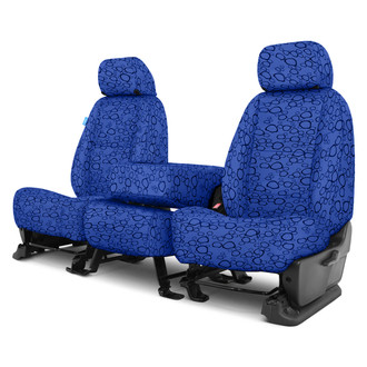 Coverking® - Designer Printed Neosupreme Organic Riverbed 1st Row Blue under Black Custom Seat Covers