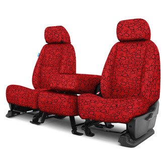 Coverking® - Designer Printed Neosupreme Organic Riverbed 1st Row Red under Black Custom Seat Covers