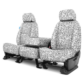 Coverking® - Designer Printed Neosupreme Organic Riverbed 1st Row Black over White Custom Seat Covers