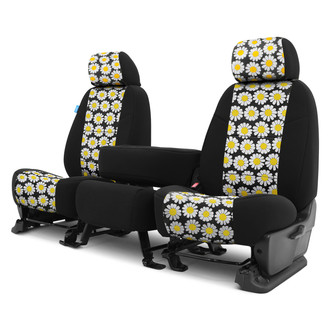 Coverking® - Designer Printed Neosupreme Flowers 1st Row Nature Daisy Black Background Custom Seat Covers