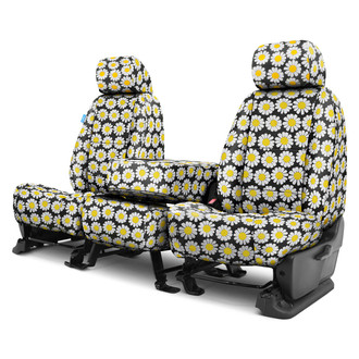 Coverking® - Designer Printed Neosupreme Flowers 1st Row Nature Daisy Black Background Custom Seat Covers