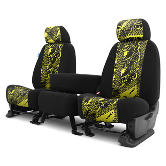 Coverking® - Designer Printed Neosupreme Graphic Tire Tracks 1st Row Yellow Custom Seat Covers