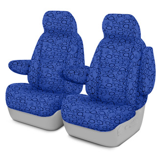 Coverking® - Designer Printed Neosupreme Organic Riverbed 1st Row Blue under Black Custom Seat Covers