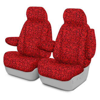 Coverking® - Designer Printed Neosupreme Organic Riverbed 1st Row Red under Black Custom Seat Covers