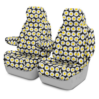 Coverking® - Designer Printed Neosupreme Flowers 1st Row Nature Daisy Black Background Custom Seat Covers