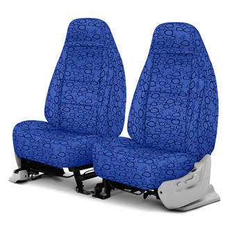 Coverking® - Designer Printed Neosupreme Organic Riverbed 1st Row Blue under Black Custom Seat Covers