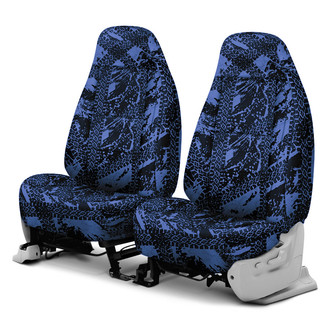 Coverking® - Designer Printed Neosupreme Graphic Tire Tracks 1st Row Blue Custom Seat Covers