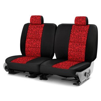 Coverking® - Designer Printed Neosupreme Organic Riverbed 3rd Row Red under Black Custom Seat Covers