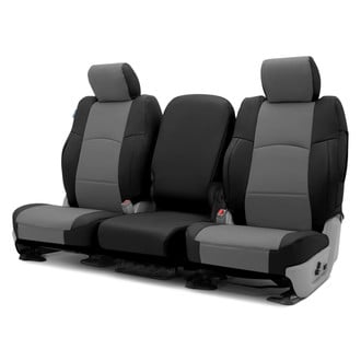 Coverking® - Premium Leatherette 1st Row Black & Medium Gray Custom Seat Covers
