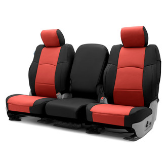 Coverking® - Premium Leatherette 1st Row Black & Red Custom Seat Covers