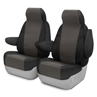 Coverking® - Premium Leatherette 1st Row Black & Charcoal Custom Seat Covers