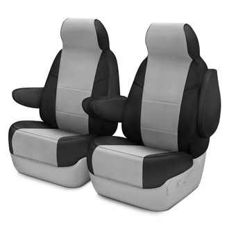 Coverking® - Premium Leatherette 1st Row Black & Light Gray Custom Seat Covers