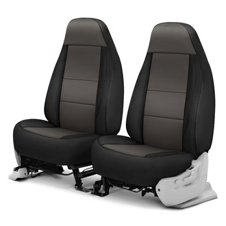 Coverking® - Premium Leatherette 1st Row Black & Charcoal Custom Seat Covers