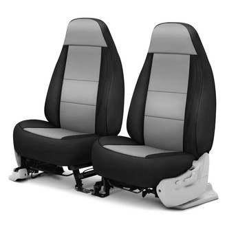 Coverking® - Premium Leatherette 1st Row Black & Light Gray Custom Seat Covers