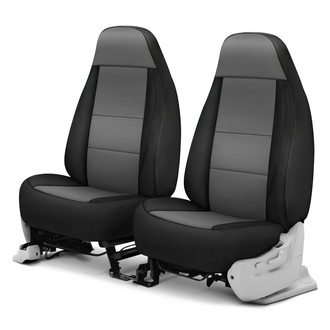 Coverking® - Premium Leatherette 1st Row Black & Medium Gray Custom Seat Covers