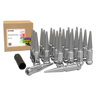 Coyote Accessories® - Chrome Cone Seat Spline Spiked Lug Wheel Installation Kit With Valve Stems